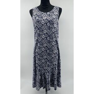 Tommy Bahama Tank Dress Women Lg  Blue Tropical Floral Sleeveless Ruffle Midi